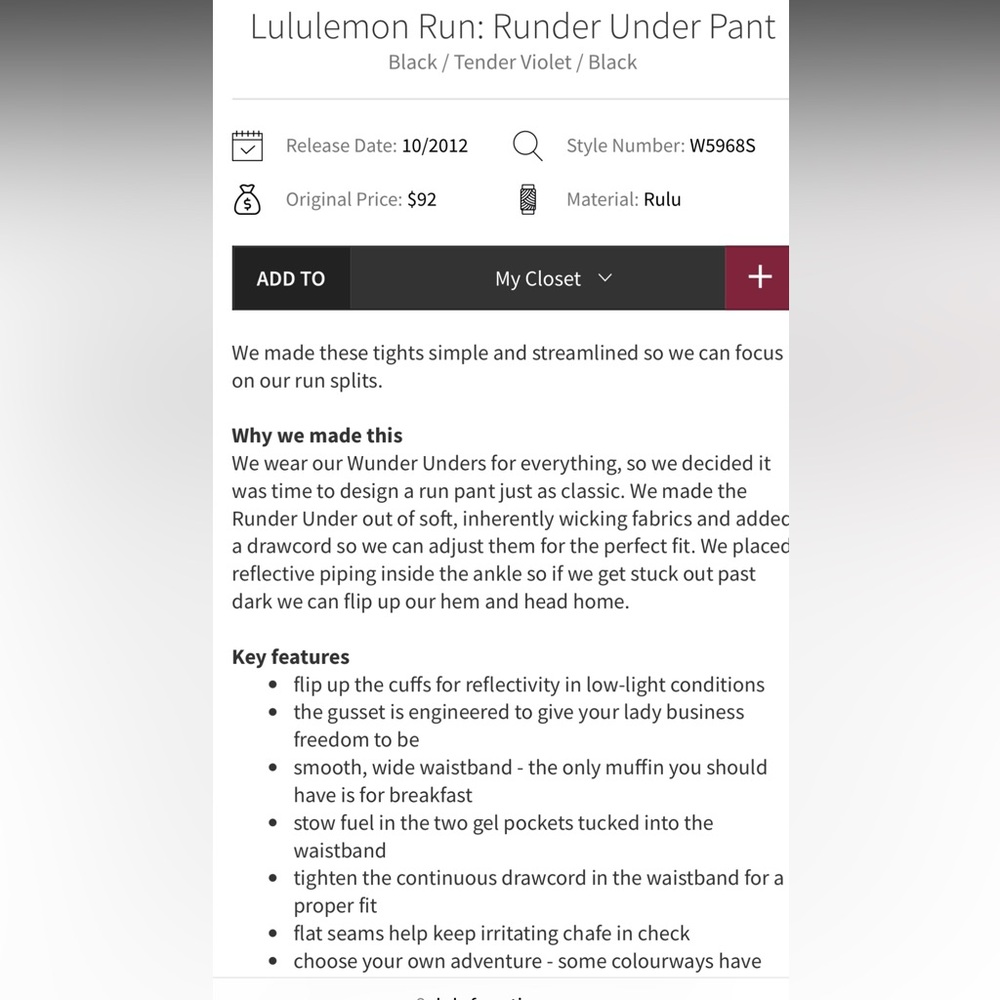 Lululemon Runder Under Pant, size 6 - Picture 3 of 14